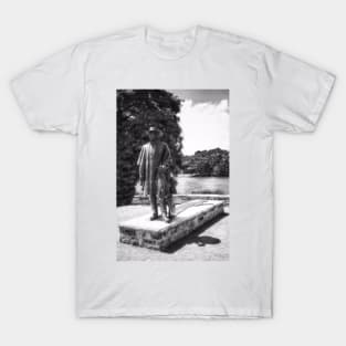 Stevie Ray Vaughan - Statue - Austin Town Lake - Black and White T-Shirt